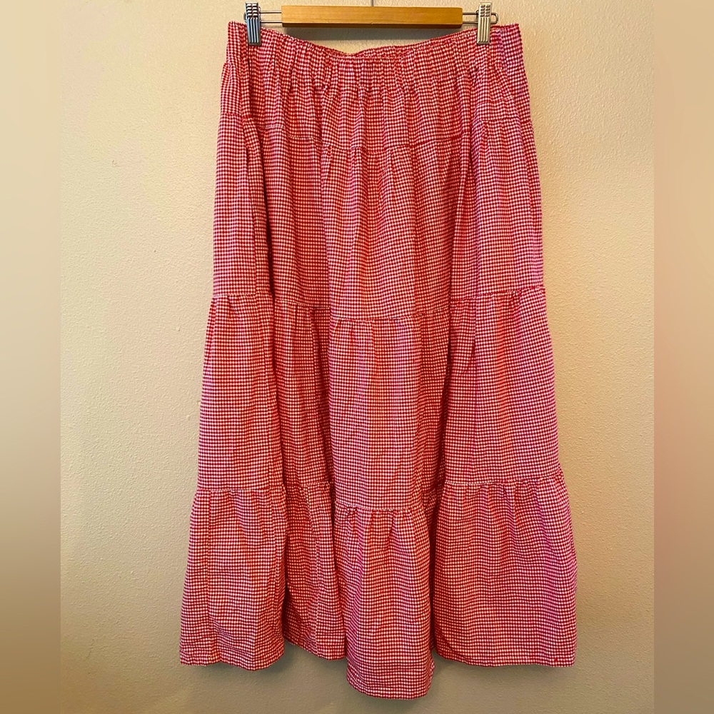 ❤️☀️🎀. Handmade by me- red& white Gingham Tiered Maxi Skirt